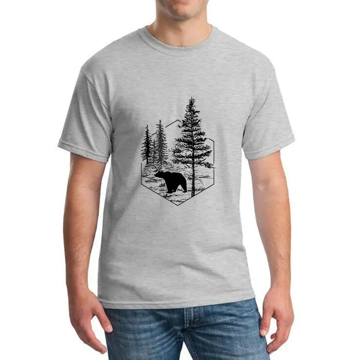 Лесной медведь Для мужчин футболка короткий рукав Повседневное T рубашка хипстер