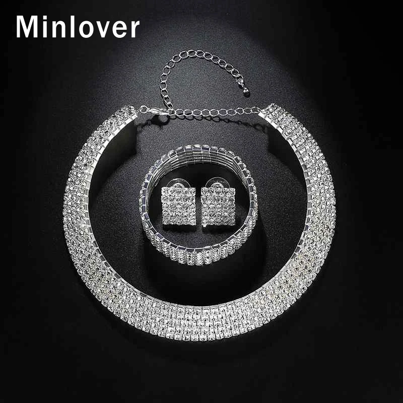 Набор свадебных украшений Minlover Bling ожерелье серьги браслет для женщин свадебные