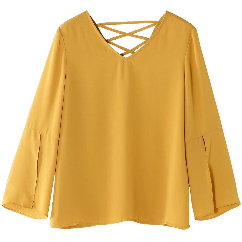 Toyouth Women Tops And Blouses Lace Up Chiffon Shirts Female Three Quarter Split Sleeve V neck White Blouse Elegant Clothing |