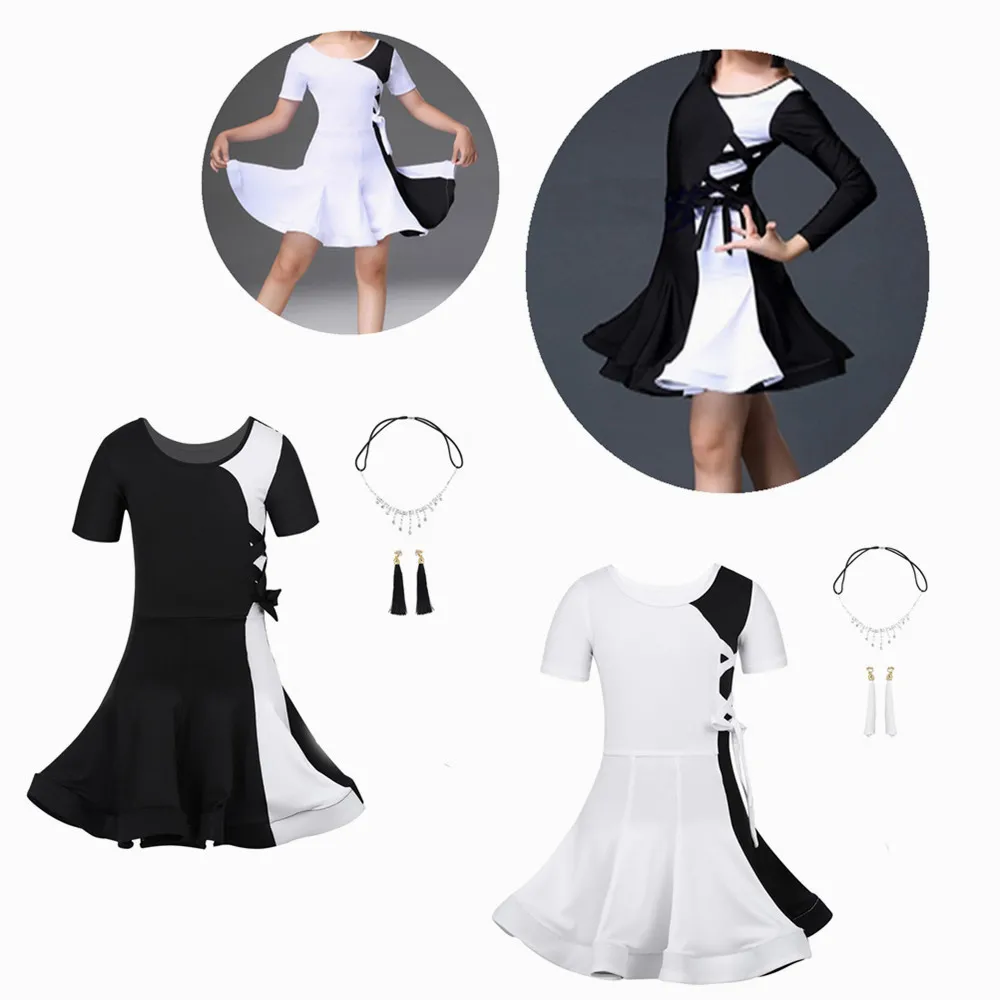 Детское платье для латиноамериканских танцев девочек-подростков цвет белый