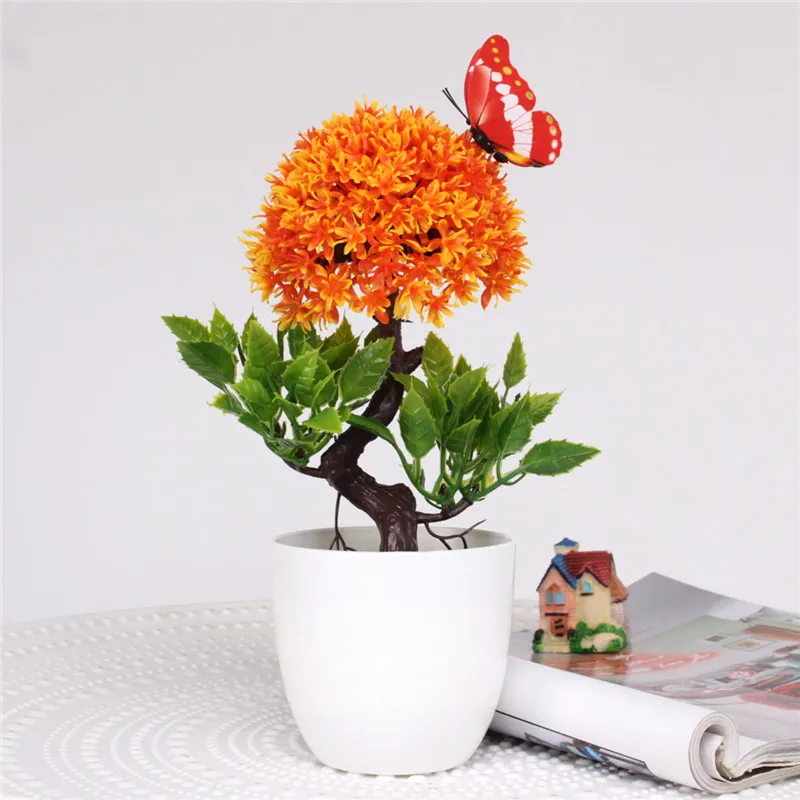 1 комплект маленький горшечные искусственные растения с цветами богатым