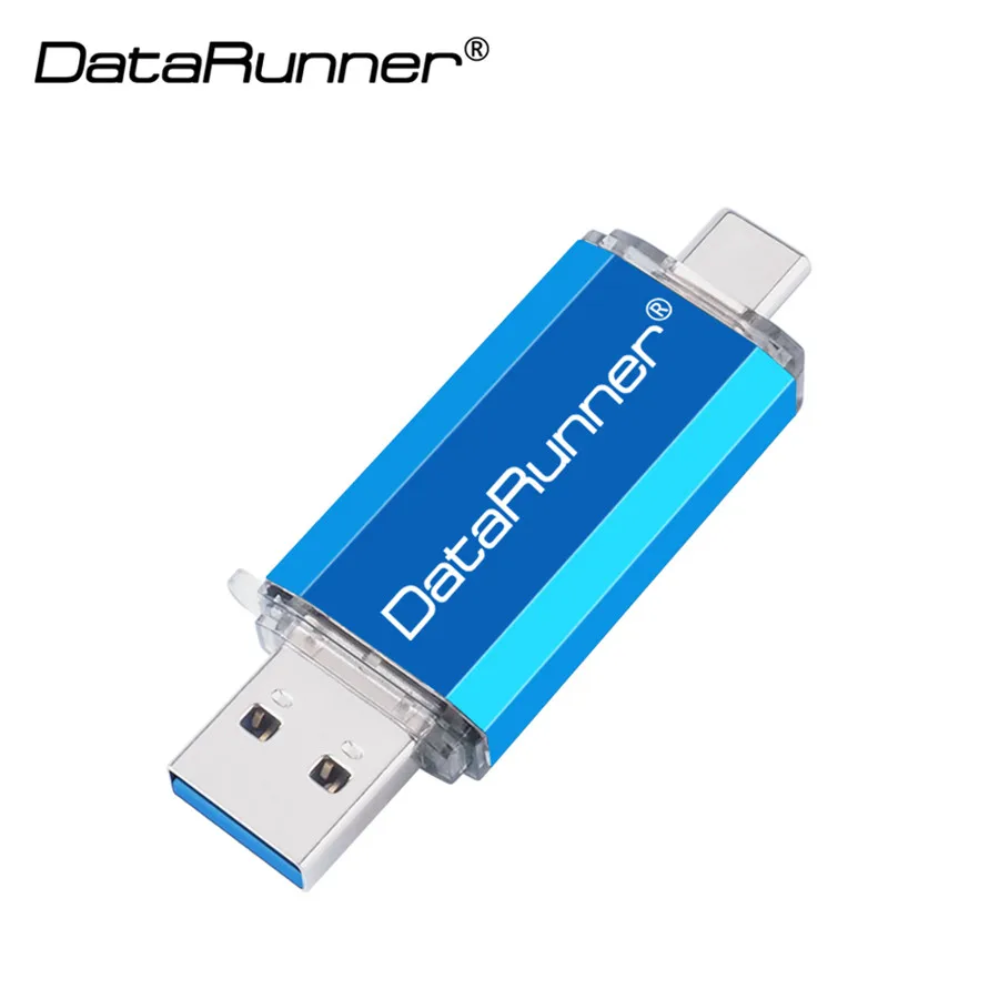 Синий usb флеш-накопитель DataRunner 3,0 type C, 128 ГБ, OTG флеш-накопитель, 32 ГБ, 64 ГБ, 256 ГБ, флешка, 512 ГБ, USB флешка для мобильных устройств type-C/ПК - Цвет: Синий