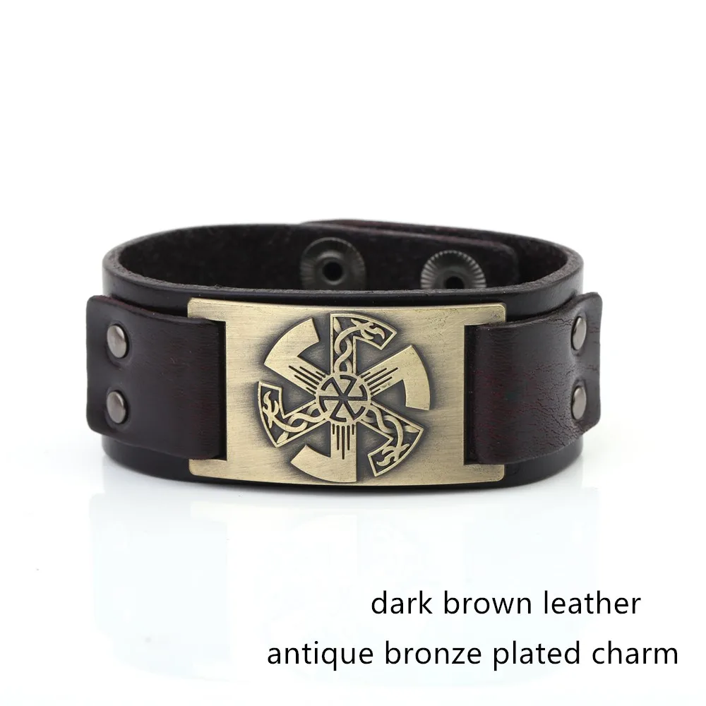 Dawapara браслет кожаные манжетные Браслеты &amp с Панк Мода славянское солнце колесо
