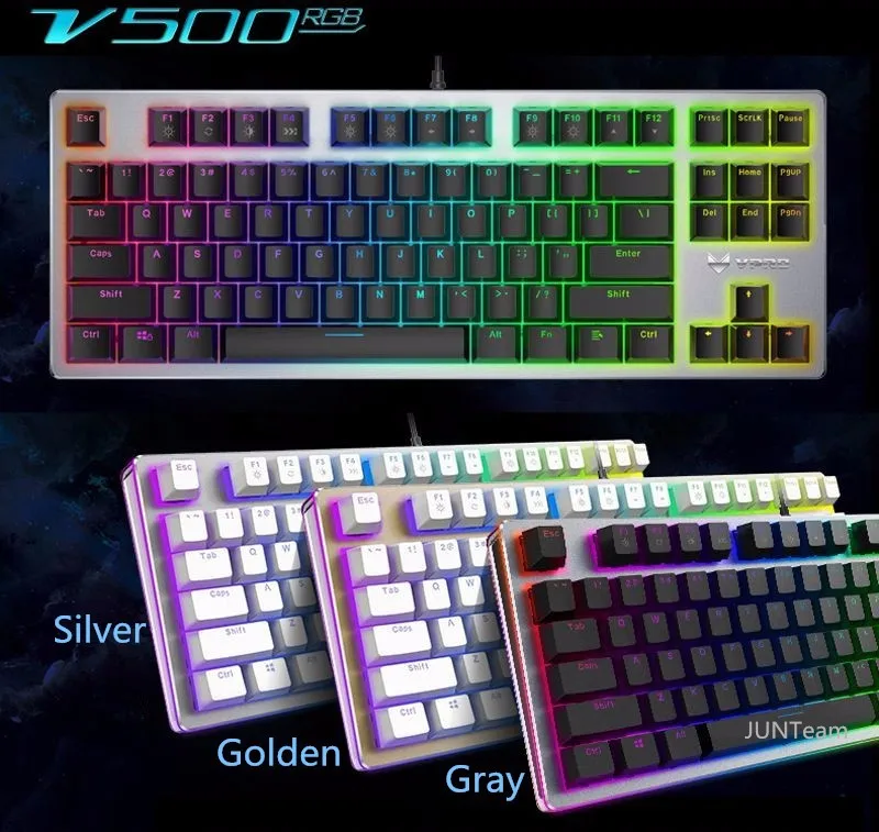 Механическая игровая клавиатура Teclado из сплава Rapoo V500 с питанием от USB для игрового компьютера, настольного ноутбука, черный/коричневый/синий