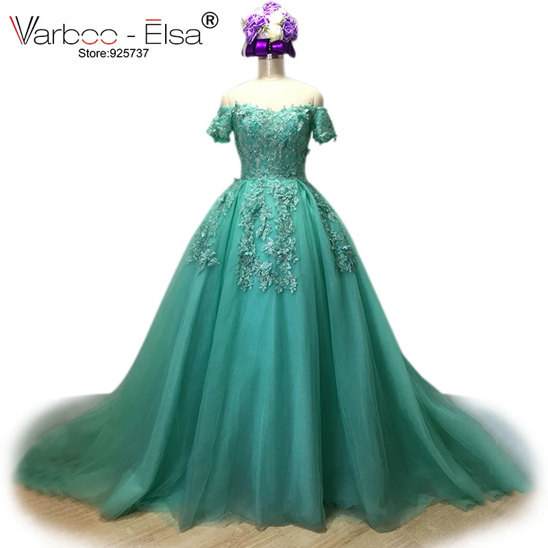 VARBOO_ELSA 2018 vestido de festa мятно зеленые фатиновые вечерние платья длинная блестящая