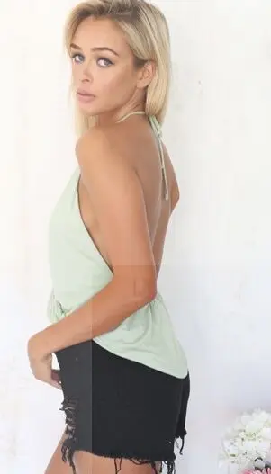 Женская хлопковая блузка с открытой спиной и V-образным вырезом | одежда