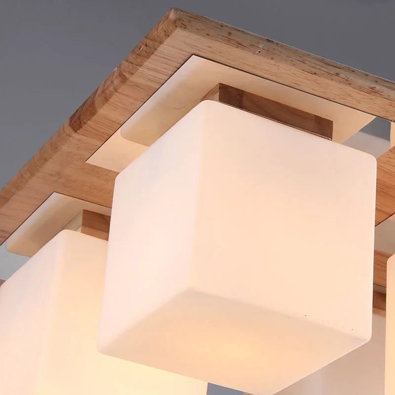 Японский деревянный потолочный светильник для спальни квадратный стеклянный