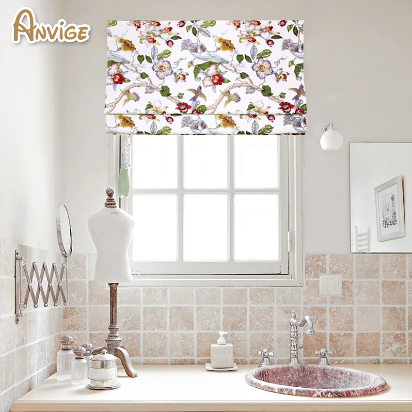 

Anvige Pastoral Floral Printed Roman Shade Rollor Blind Window Curtains For Living Room