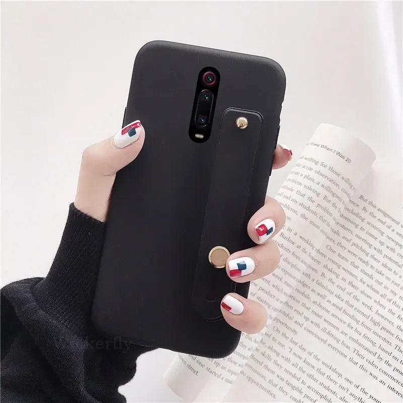 Black Wrist Strap Hand Band silicone case for xiaomi redmi note 7 6 pro 5 7 7A 6a K20 pro mi 9 8 a2 lite se a1 5x 9t stand back cover - Color: Black