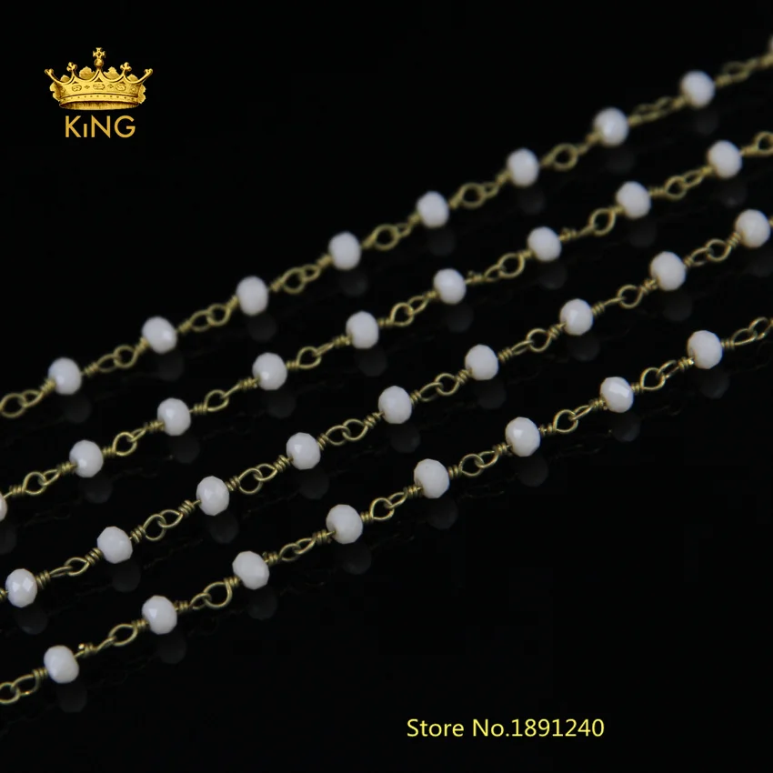 

Handmade Glass Faceted Abacus Bead Chains,Beige Glass Faceted Abacus Beads Eyepin, Antique Bronze Chain LS31