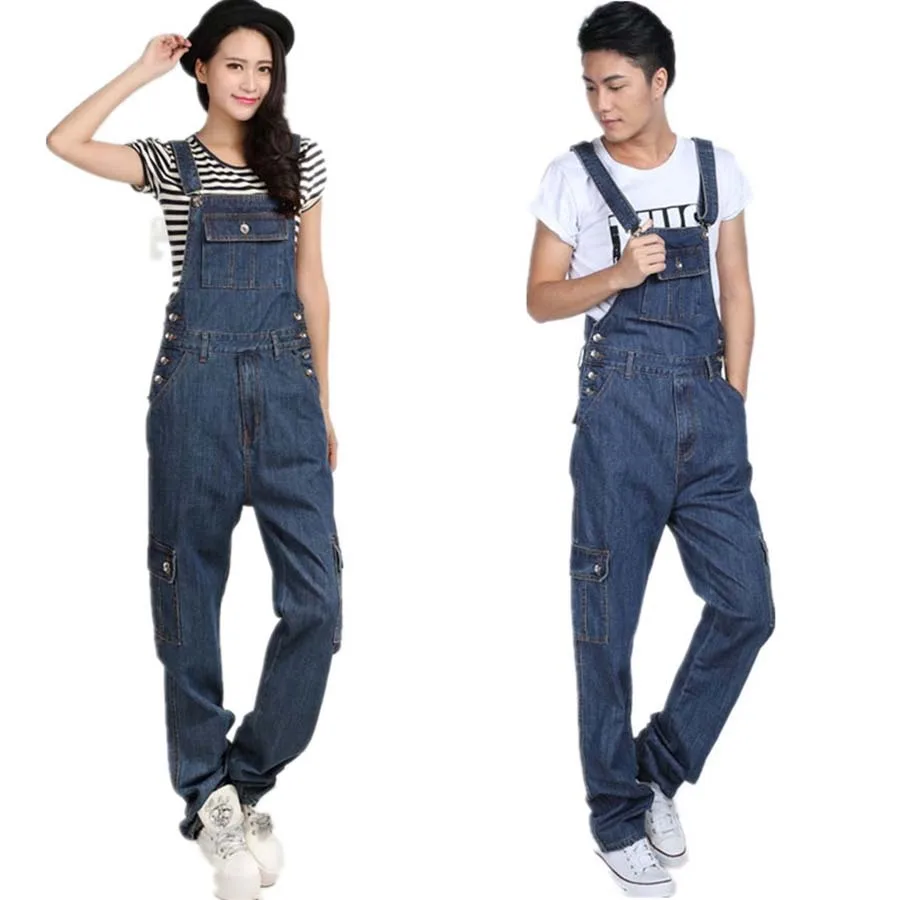 Plus Size High Waist Jeans for Men and Women Denim Pants Couples Vintage Playsuits Overalls Suspenders Baggy Cargo Trousers