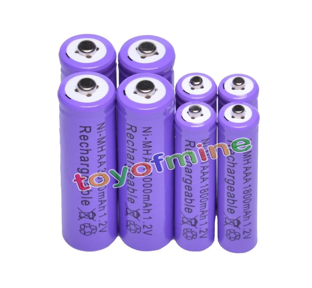 4x AA+ 4x AAA 1,2 V 1800mAh 3000mAh NiMH фиолетовый аккумулятор