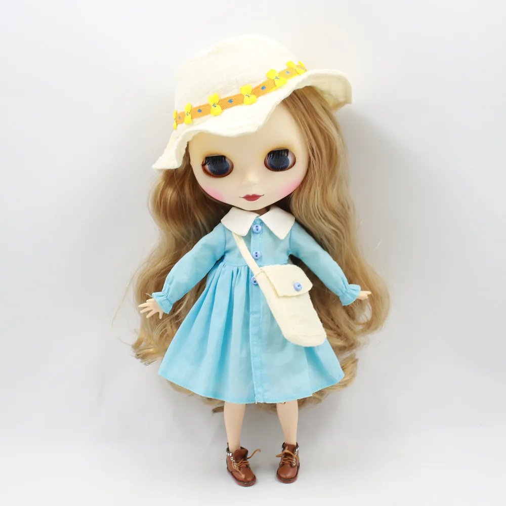 Аксессуары для кукол Blyth ICY Licca Body 1/6 в стиле мори голубое платье цветная шапка