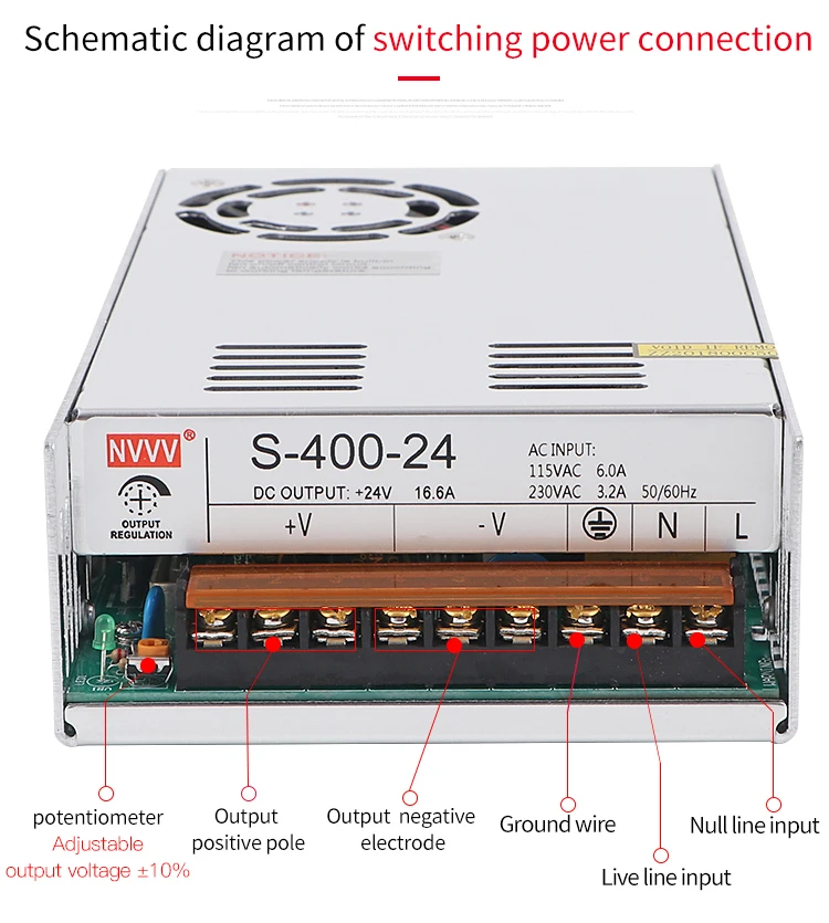 NVVV S-400w-24v16.6a импульсный источник питания Промышленная Автоматизация промышленное управление трансформатор освещения с одним выходом