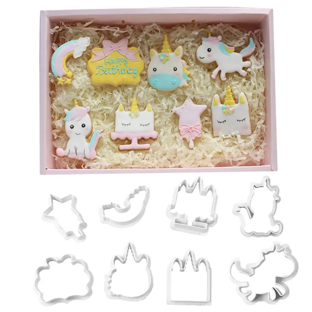 8 шт./компл. инновационные Единорог для нарезки печенья в виде DIY Fondant(сахарная) шоколадный торт трафарет для тиснения пресс-форма для выпечки инструмент для выпечки