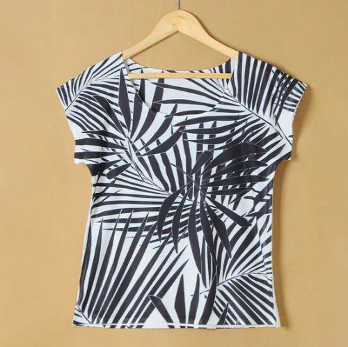 EAST KNITTING 2003 New Style 2015 Leaf Printing Women T-shirt Round Collar SlimTop For Drop Shipping | Женская одежда