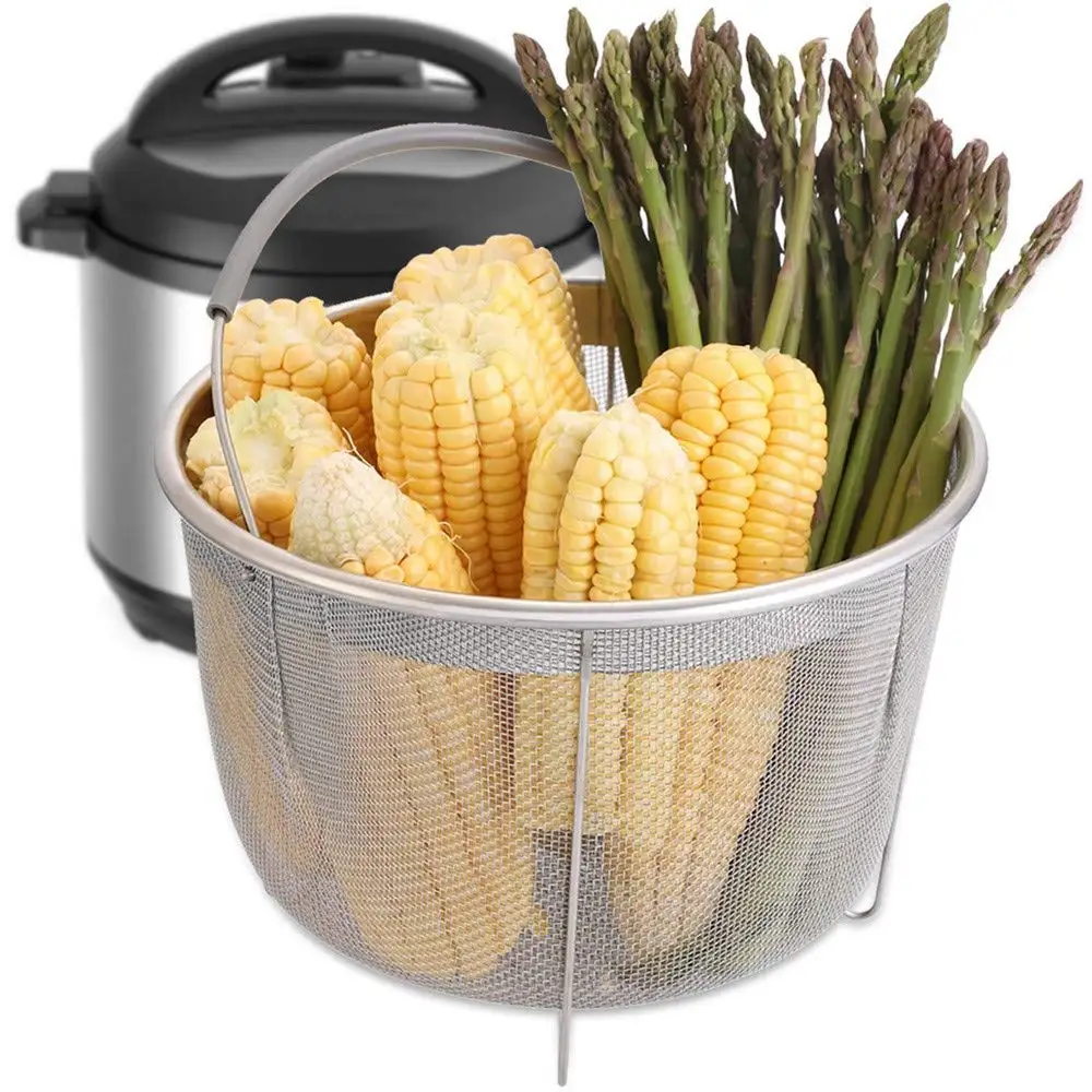 Корзина для пароварки для кастрюли быстрого приготовления 6Qt из нержавеющей стали, сетчатая Пароварка с силиконовой ручкой, кухонные аксессуары для приготовления на пару овощей
