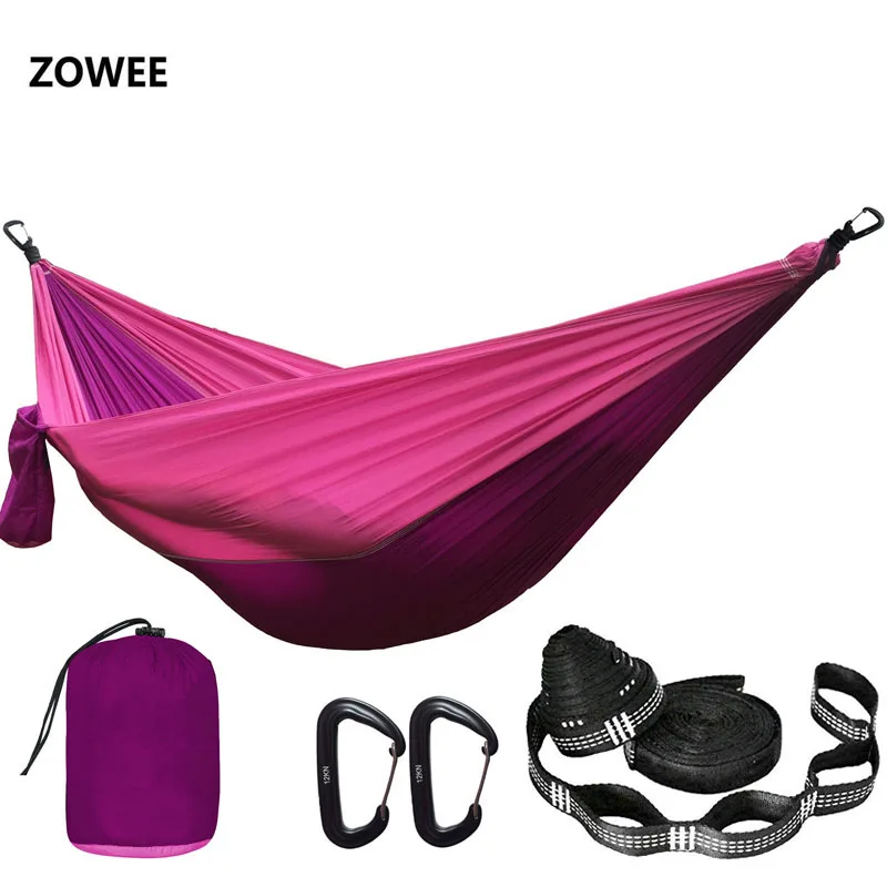 Purple and Pink Одноцветный парашютный гамак с ремнями для гамака и алюминиевым карабином для кемпинга, выживания, путешествий, двойной человек, уличная мебель - Цвет: Purple and Pink