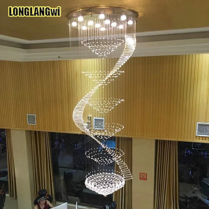 安い 現代 K9 Led クリスタルシャンデリアロング階段スパイラルシャンデリア家庭用照明