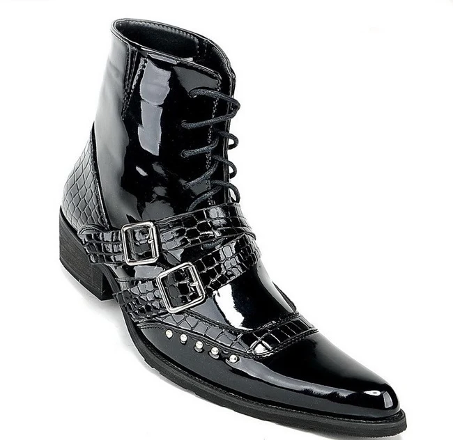 Черные мужские ботинки из лакированной искусственной кожи с цепочкой Мужская