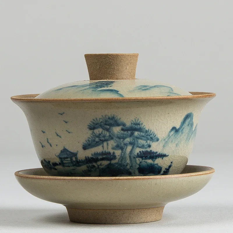 Китайский чайный сервиз Turee Gaiwan, винтажный, ручная роспись, керамический чайный сервиз, ручная роспись, фарфоровый чайный набор кунг-фу, чаша
