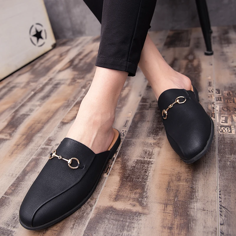 Летняя кожаная мужская обувь Модная повседневная без шнуровки Тапочки