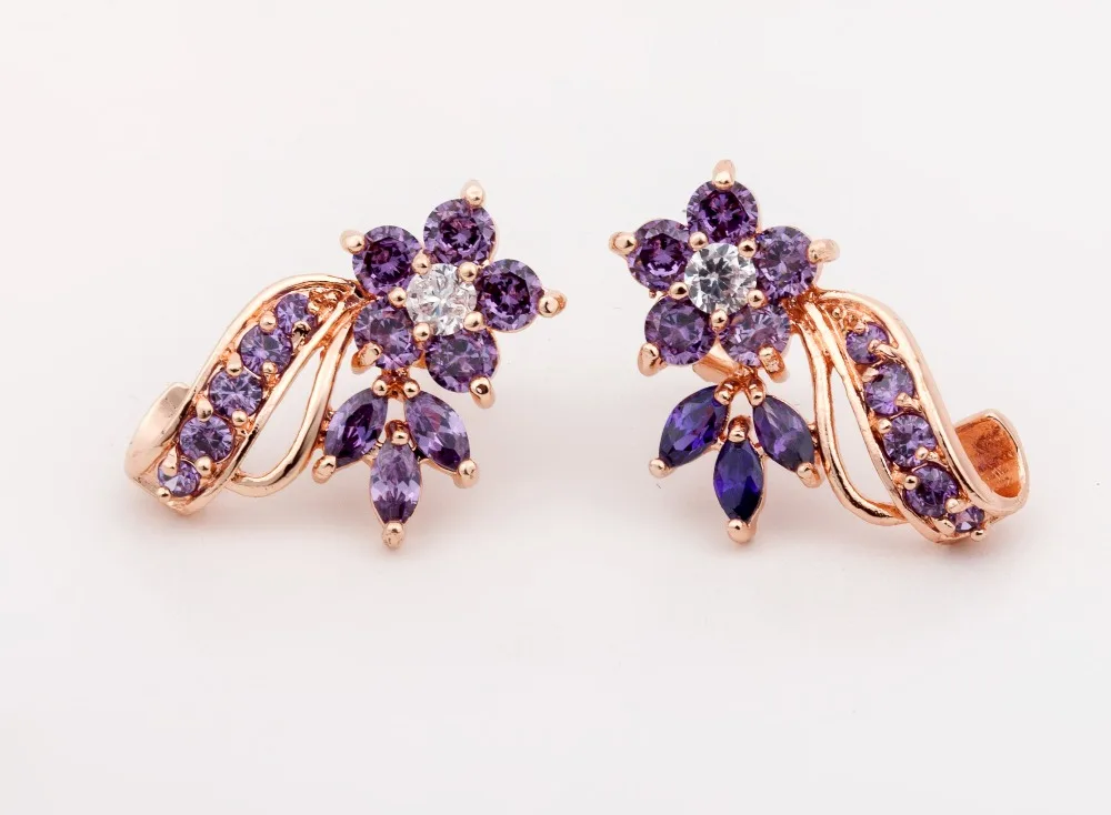 Роскошные серьги-гвоздики с цветами из розового золота цирконием класса ААА