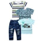 Комплект из 3 предметов для мальчиков, рубашка с полосками и штаны и джинсы, комплект из 4 предметов, джинсовая одежда для детей