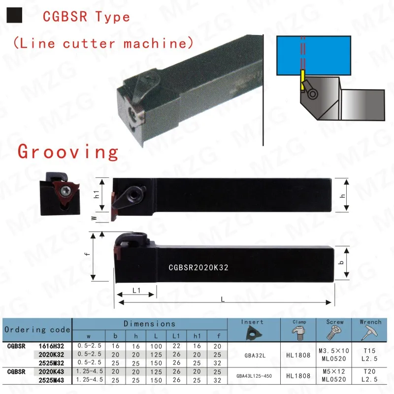 MZG CGBSR1616H32 CGBSR2020K32 Groove Обрабатывающие инструменты для резки резак токарный станок