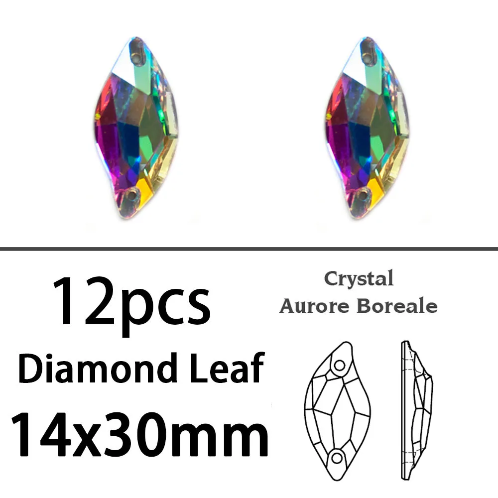 3254 14x30mm 12pcs Смешанные размеры формы смешивания Швейные кристаллы AB Пришивные бусины Flatback Стразы модные Кристаллы пришивные камни для свадебного платья - Цвет: 3254 14x30mm 12pcs