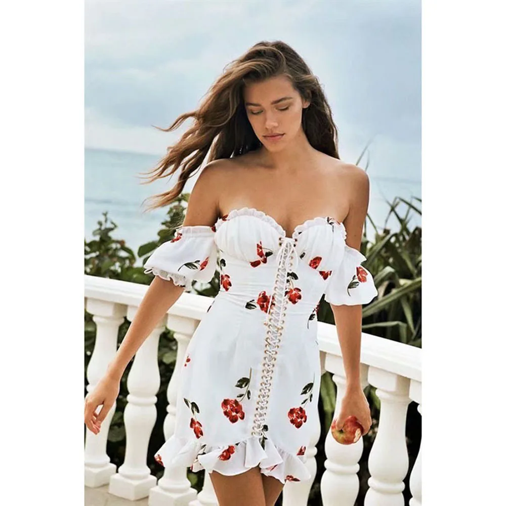 Женское кружевное платье с открытыми плечами облегающее мини-платье цветочным