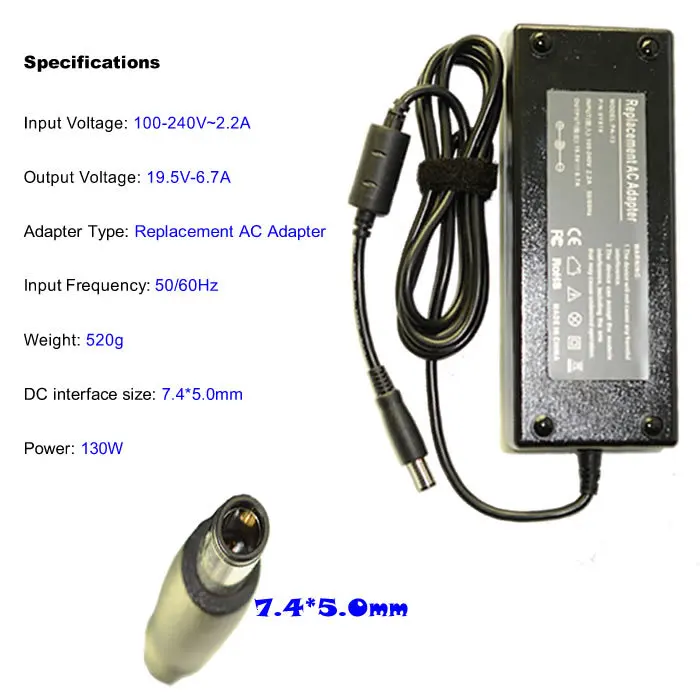 130W 19 5 V 6.7A 7 4*5 0 мм Замена для Dell XPS 14 L401X 15 L501X L502x 17 L701X L702X M170 M2010 AC Зарядное устройство