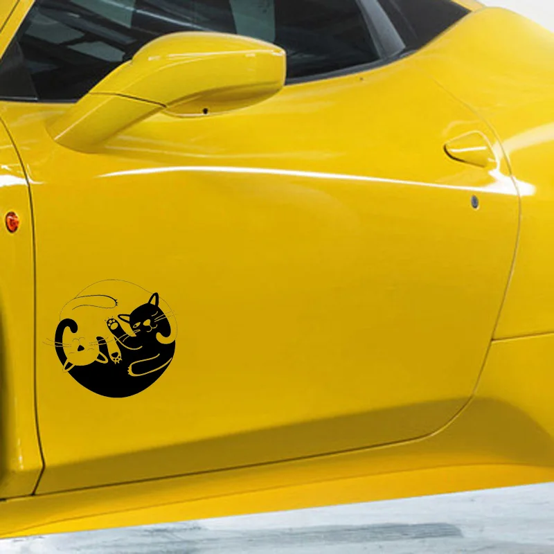 QYPF 17.8CM*15.5CM Two Cat Vinyl Car Stickers Decal Black Sliver C17-00066 | Автомобили и мотоциклы