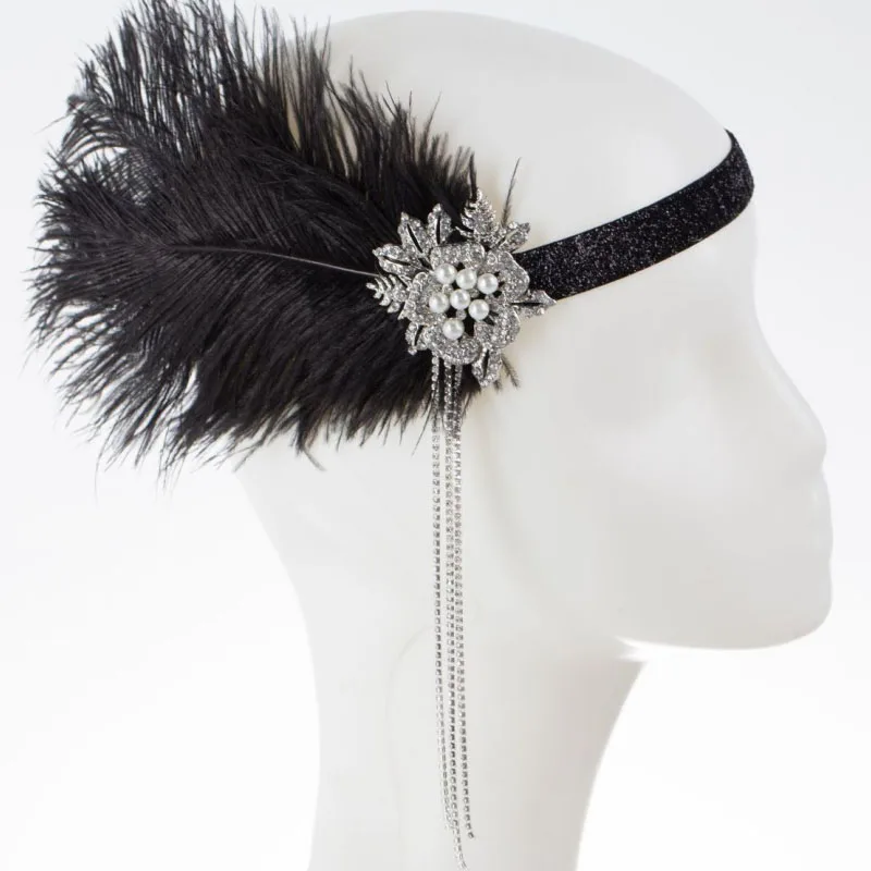 1920S 20S GATSBY CHARLESTON FLAPPER FANCY DRESS ACCESSORIES feather headband COSTUME KIT Cigarette holder gloves pearl necklace