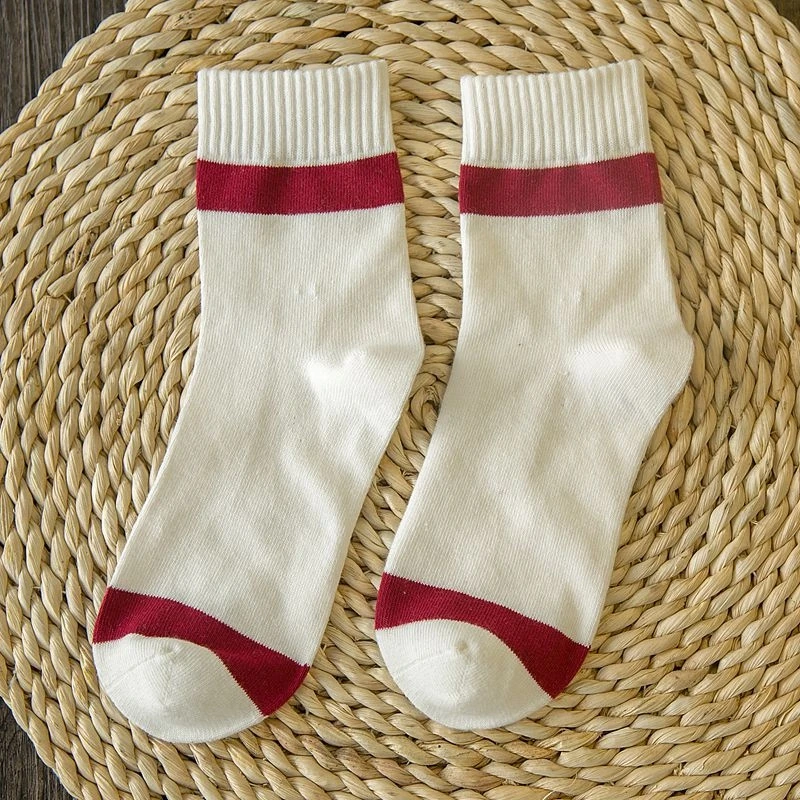 Лот из 5 пар полосатых хлопковых женских повседневных носочков пять цветов в