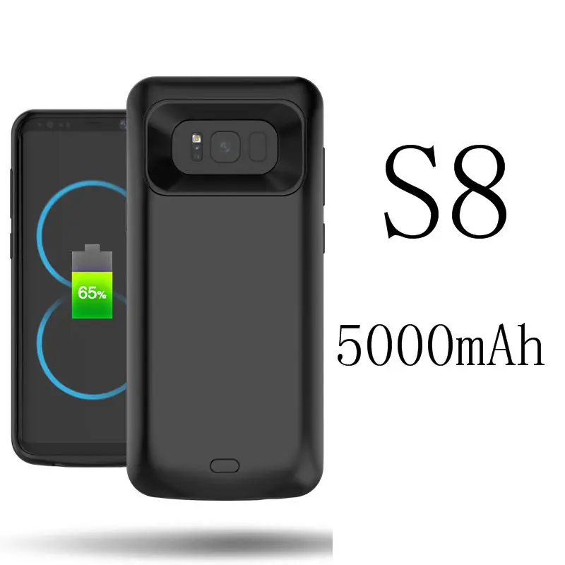 Силиконовый противоударный Батарея зарядный чехол для samsung Galaxy S9 S8 Plus Note 9 Note 8 Батарея Зарядное устройство Чехол Пакет Мощность банк чехол - Цвет: S8-Black