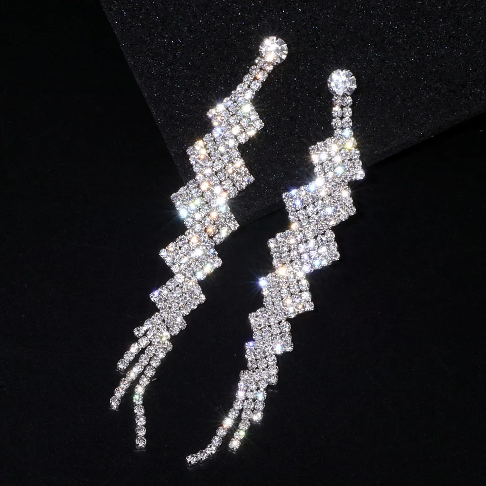 Модные свадебные серьги с длинной кристаллической бахромой, серебристого цвета, украшения для помолвки и свадебных церемоний, WX005.