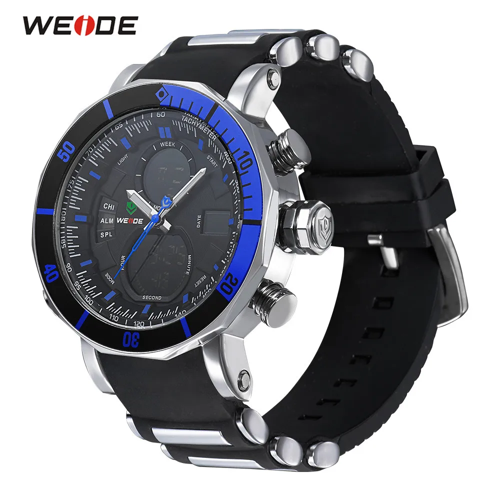 2018 модные спортивные мужские синие Цифровые кварцевые часы WEIDE из ПУ кожи с
