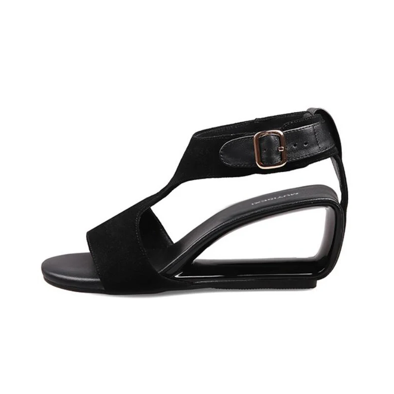 black 6cm heel Женская обувь на танкетке; сандалии из натуральной кожи на высоком каблуке 9 см с резным узором; женские сандалии-гладиаторы; Цвет абрикосовый; HL51 muyisxi - Цвет: black 6cm heel