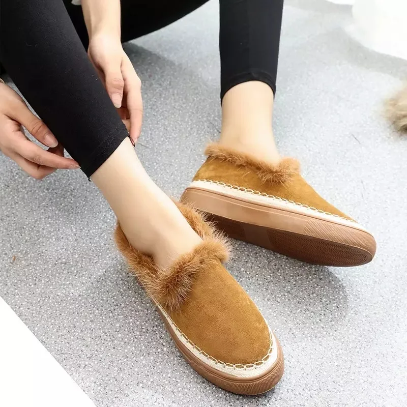 Зимние меховые лоферы на плоской подошве женская обувь платформе сезон