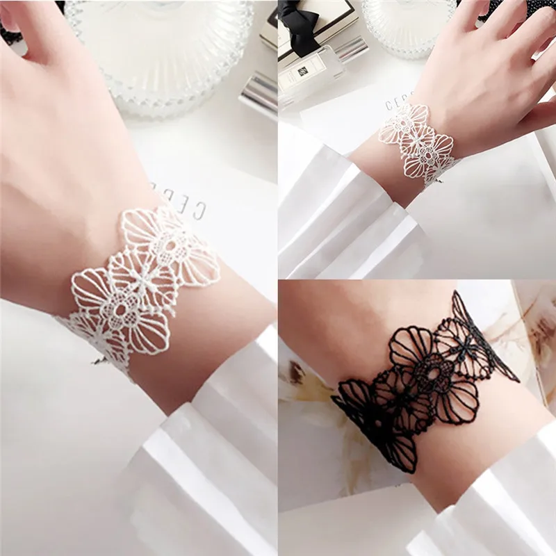 Модный летний Браслет манжета на запястье сексуальный белый/черный кружевной