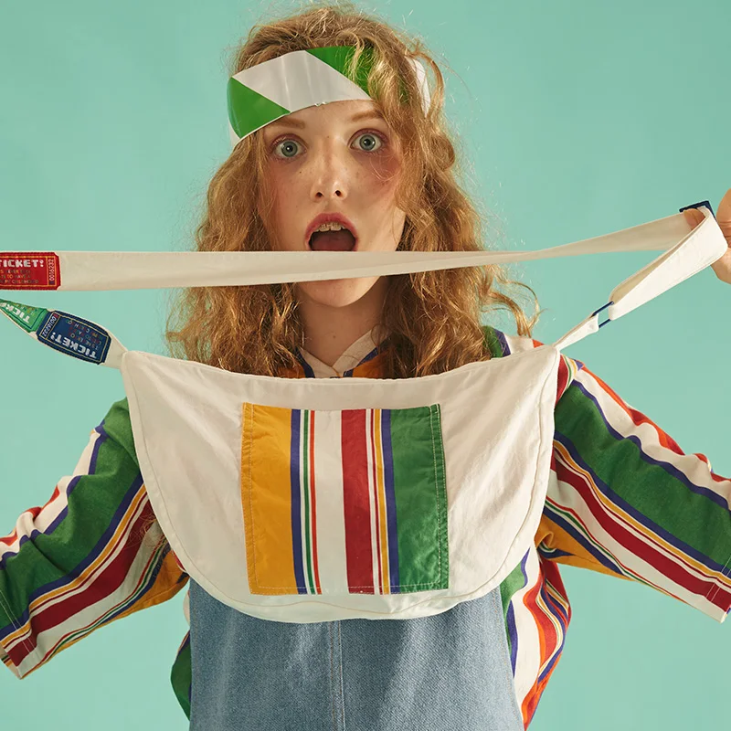 Новинка 2017 года холст Сумки лоскутное в радужную полоску Цвет блок Для женщин