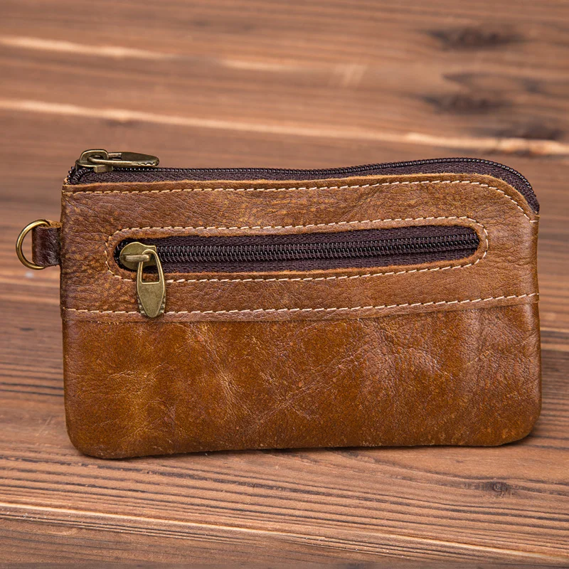 Кошелек из натуральной кожи на молнии для мужчин и женщин винтажный тонкий