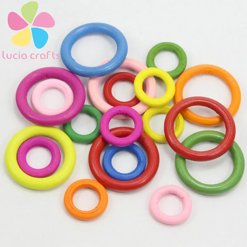 Mixed sizes 12pcs Lucia ремесла много размеров выбор смешанный цвет круглое деревянное кольцо свободные бусины ювелирные аксессуары E1108 - Цвет: Mixed sizes 12pcs