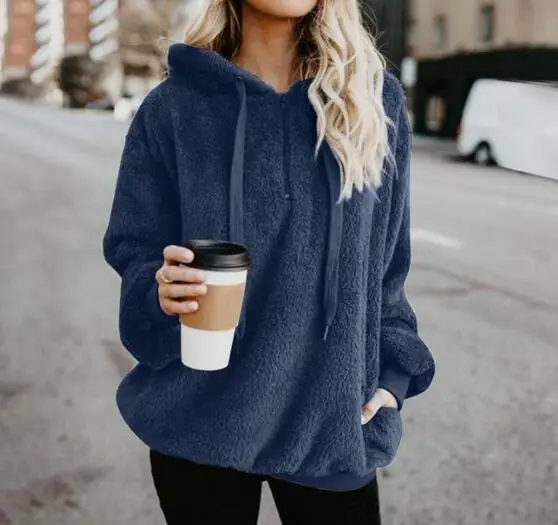 2018 Европейская и американская однотонная женская бархатная куртка с капюшоном