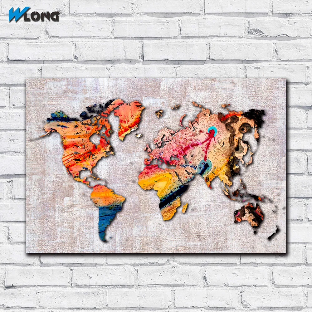 Модная абстрактная цветная карта мира большого размера Настенная картина