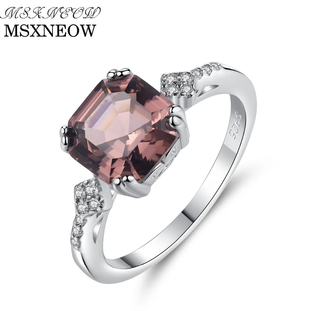 MSXNEOW Natural Nano дым Морган Камень Серебряное кольцо для Для женщин Мода S925 Fine Jewelry палец кольцо SR0075