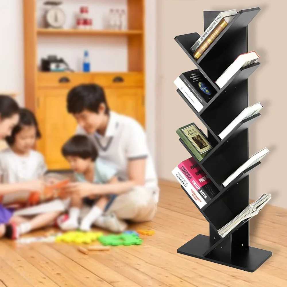 

9-Tier Bookshelf Bookcase Books CDs Display Storage Rack Particle Board Modern Shelf Organization Cabinet