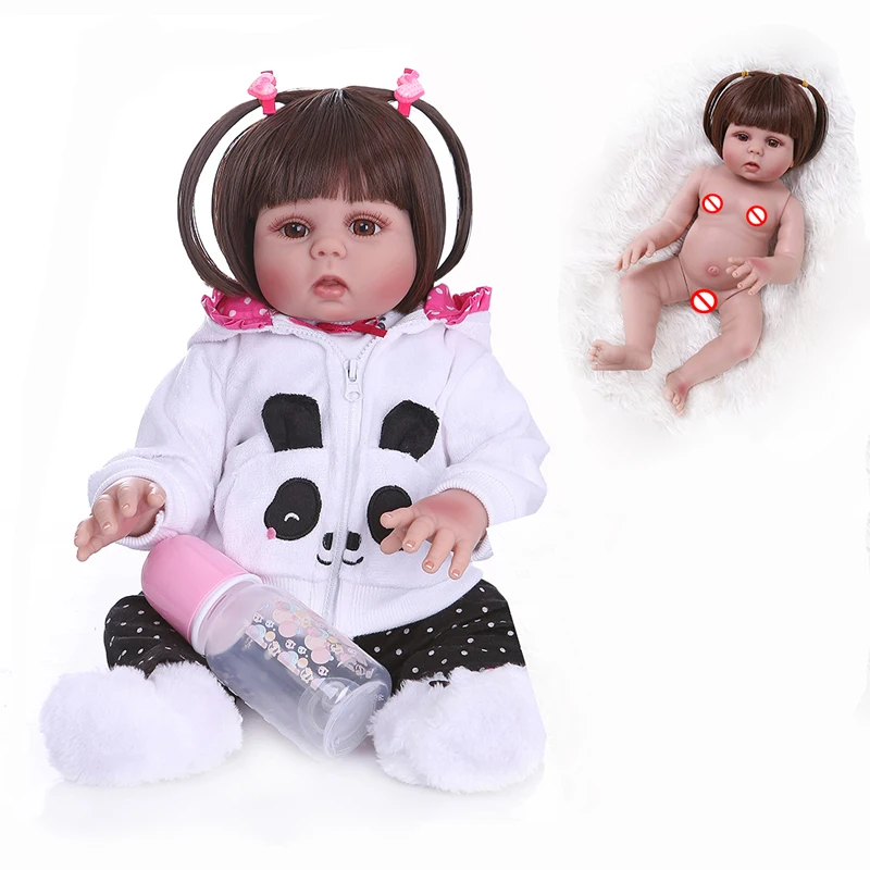 NPK прямые волосы 48 см bebe Кукла reborn Малыш кукла девочка в платье с пандами Мягкие