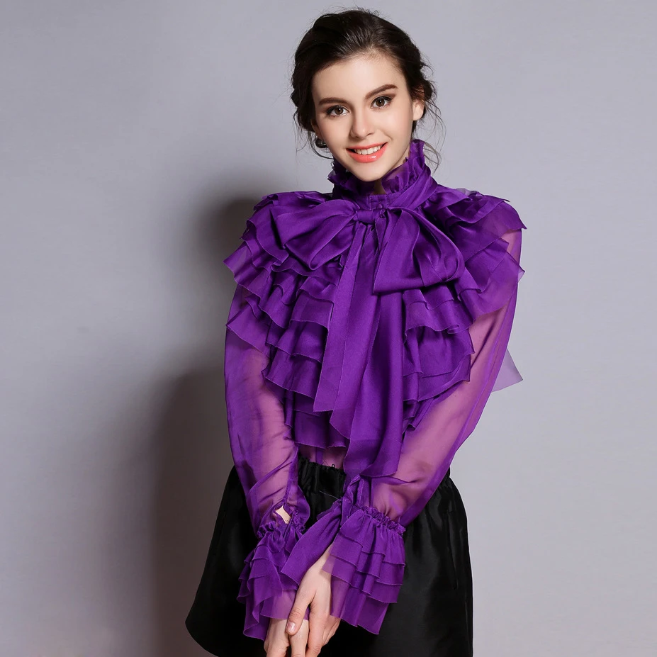 2018 Women Blouses Slik Lace Shirt Tops Vintage Runway Ruffle Blouse Long Sleeve Ladies Spring Summer Top Office Shirts Clothing |